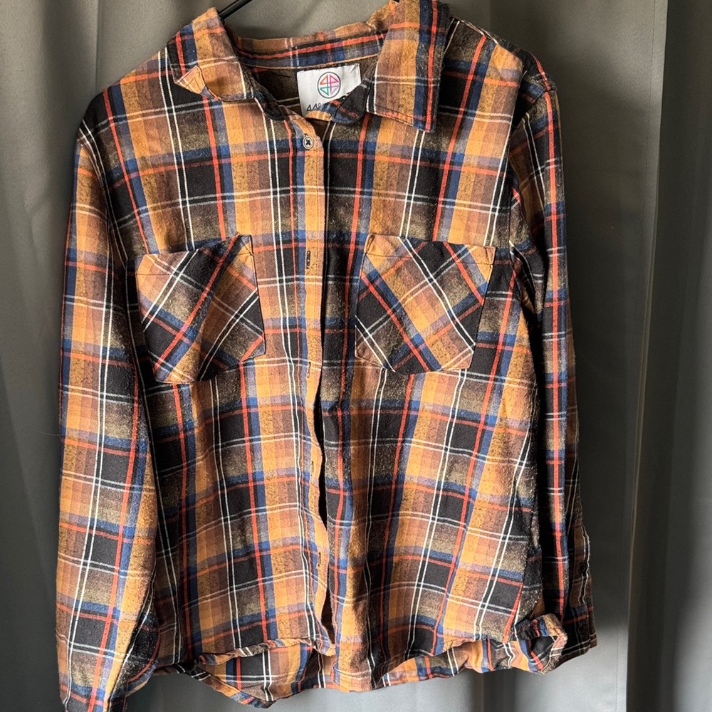 Plaid Button-Up Shirt in Orange and Blue